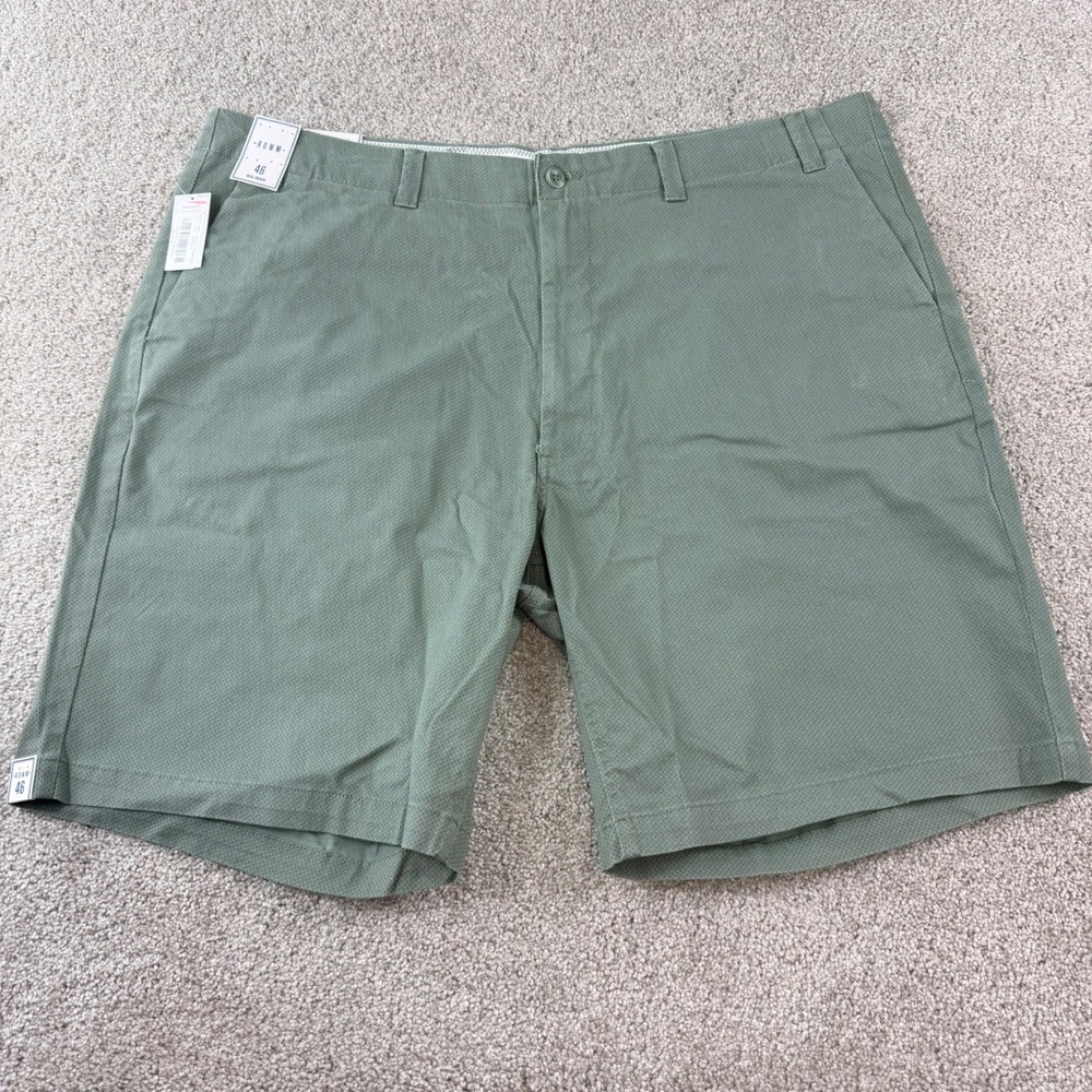 Men's Big & Tall 46 Sage Green Chino Shorts Flat Front NWT Casual Summer Minimal